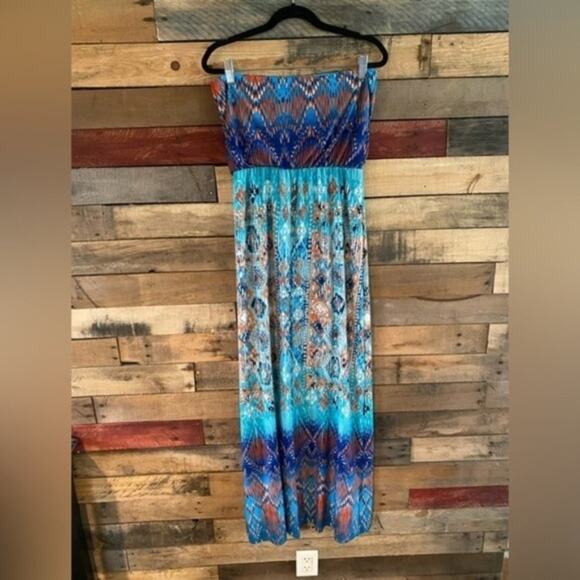 Bisou Bisou Tribal Print Strapless Maxi Dress Size 4 - Picture 2 of 9